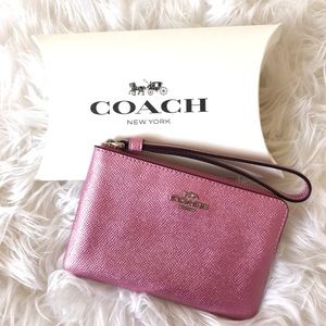 COACH Metallic Corner Zip Wristlet